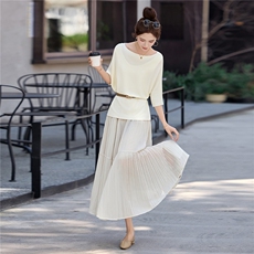 法式一字领高级感上衣+不规则裙摆半身裙两件套送腰带，女装套装/套裙，采品优优