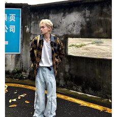 高级感外穿格子衬衫男女情侣复古宽松百搭早秋黄色格纹衬衣，男装衬衫，星座506A