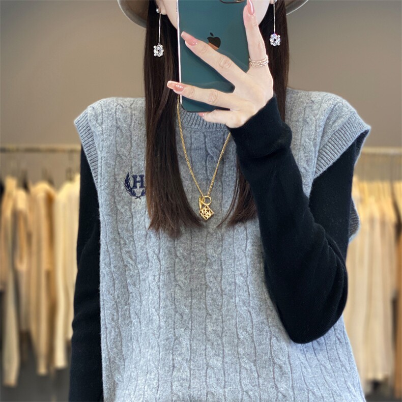 2024秋冬新款羊毛女士羊毛背心马甲,女装马甲,润辉羊绒