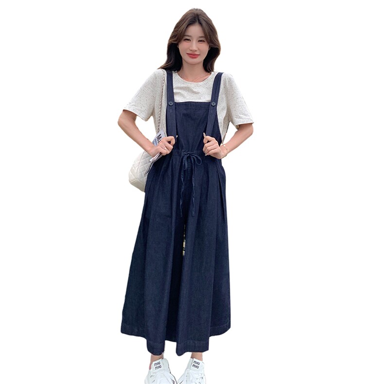 小清新韩系牛仔背带裤女夏2024新款美式高级感爆款阔腿裤连体裤,女装套装/套裙,2C085
