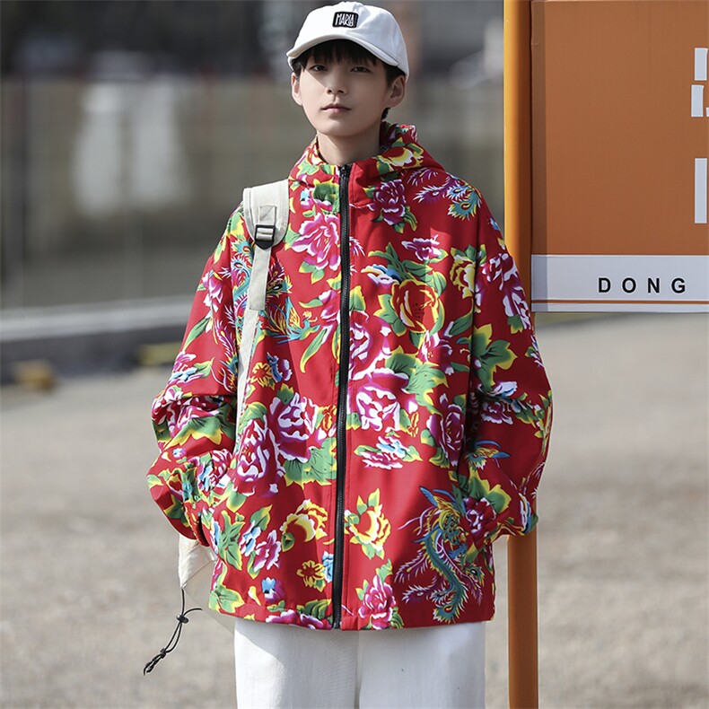 JK203大花连帽开衫卫衣夹克外套男女班服团队服风民族特色秋,男装民族服装,星座115A(原星座507）