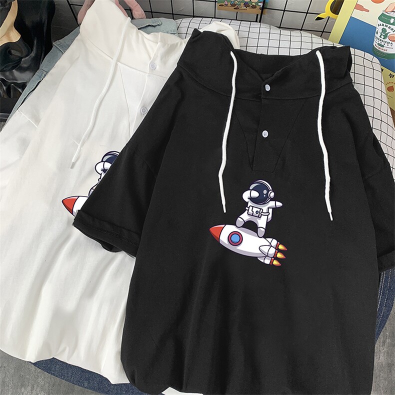 LD54158-P45连帽短袖t恤男大码胖子带帽五分袖中袖,男装T恤,电商A040