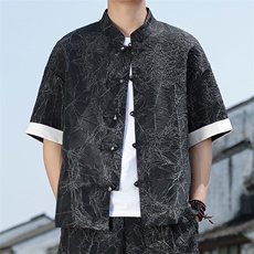 2025夏季新款男装新中式衬衣风金属盘扣拼接短袖衬衫C98-P60，男装衬衫，电商B277(原6028)