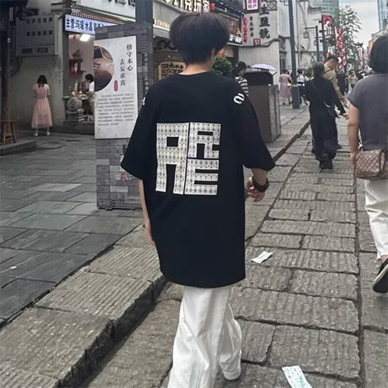 万针全刺绣工艺抖音得物高品质260克重磅纯棉双纱美式高街短袖T恤,男装T恤,电商A486-1