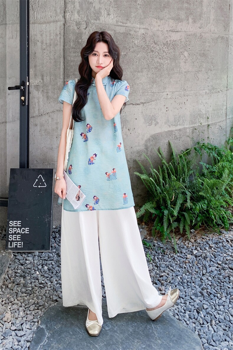 新中式国风套装女2025夏季新款高级感气质提花短袖上衣阔腿裤套装,女装套装/套裙,浙宝069