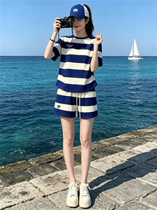 潮流休闲时尚运动套装女夏季新款洋气减龄圆领短袖休闲短裤两件套图片 潮流休闲时尚运动套装女夏季新款洋气减龄圆领短袖休闲短裤两件套图片