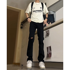 现货主推破洞弹力渐变大码直筒微喇毛边牛仔裤K860-K861-K866-P50，男装牛仔裤，星座205