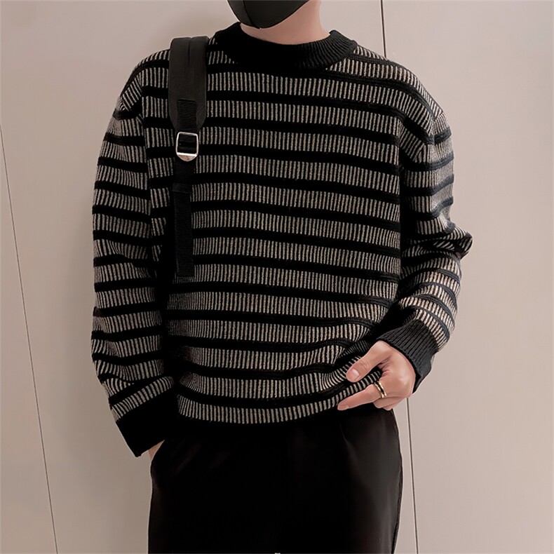 LV294/P85控115美式条纹男款针织衫毛衣冬季保暖百搭休闲打底衫黑,男装T恤,星座305B