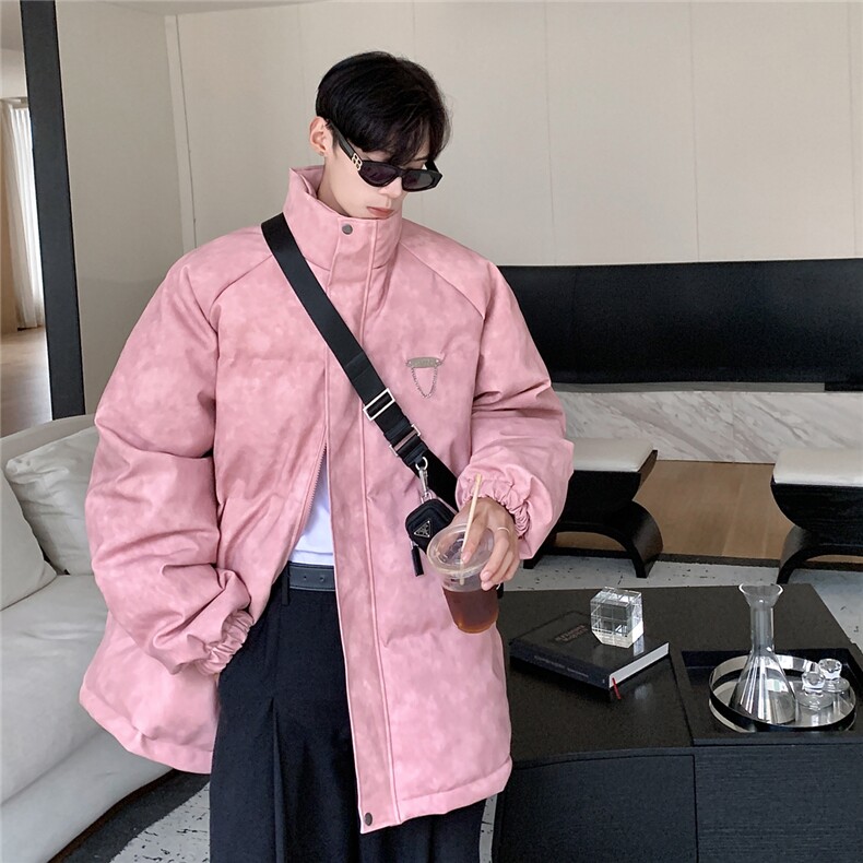 港风PU皮复古做旧金属设计棉衣男MY77102P130控198抖音控228,男装棉衣,星座227-7