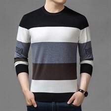 BJ72132钱塘2020-2中青年男士时尚休闲帅气条纹针织衫毛衣P54，男装针织衫/毛衣，钱塘207-2