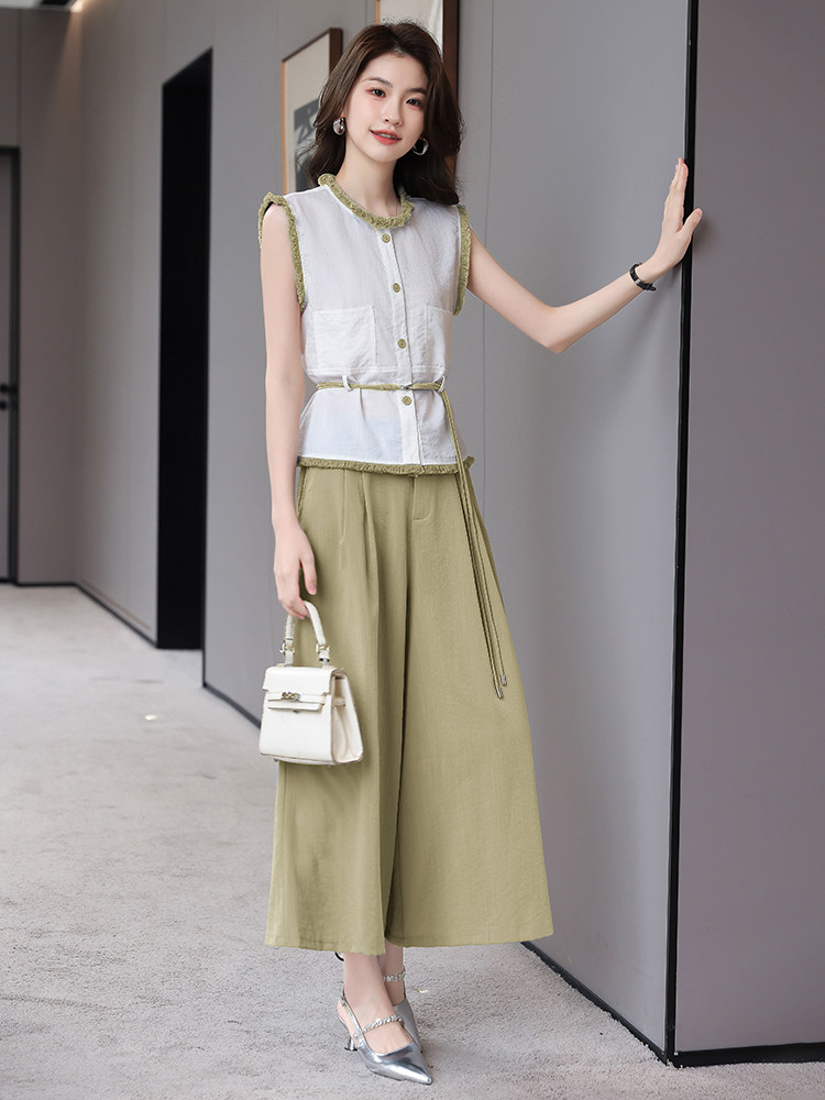 休闲时尚套装女2025夏季新款职业装气质收腰无袖上衣阔腿裤两件套,女装套装/套裙,时尚俏佳人