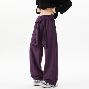 8XL-M 休闲裤男美式高街纯色绑带宽松跳舞直筒裤潮K9127P68控98图片