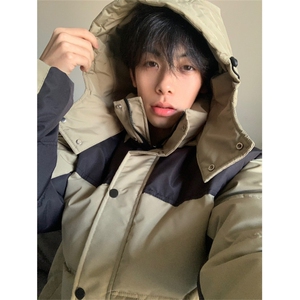 A299-P108 冬季撞色拼接连帽棉服上衣男女同款外套棉衣图片