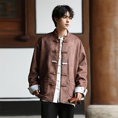 秋冬新品风鹿皮绒拼色四叶草金属扣立领唐装加厚外套JK109，男装民族服装，星座305A（原312A-1）