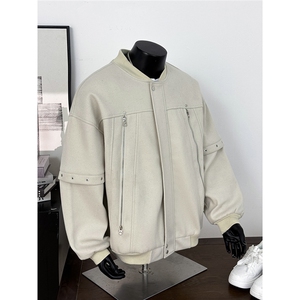 【现货】25秋美式复古拼接棒球服拉链夹克呢外套 705-1-W8867-P95图片