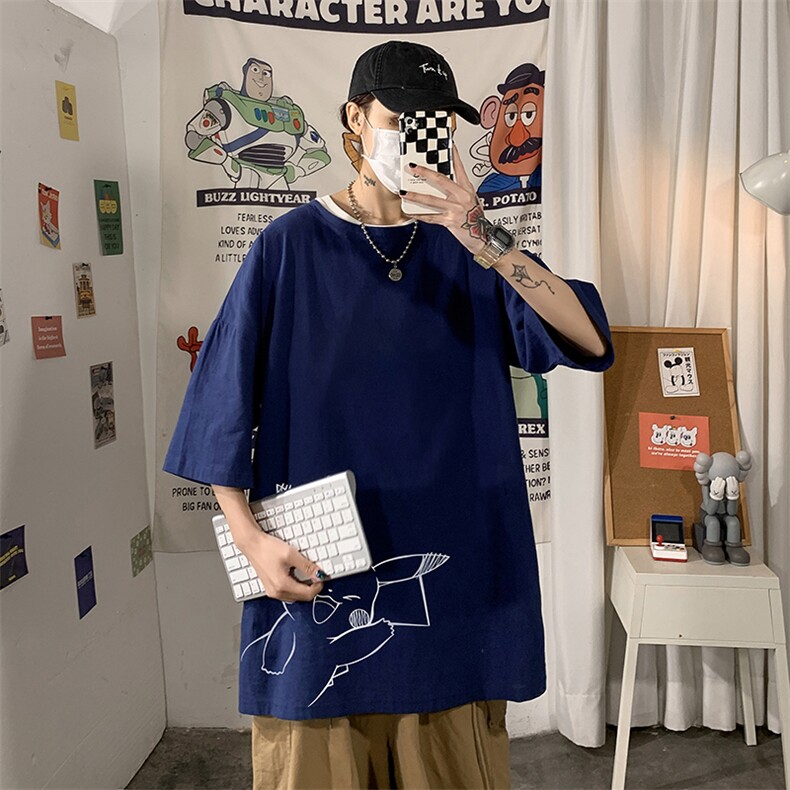 YT26193-P30亚短袖t恤男大码五分袖男宽松七分袖海报风,男装T恤,电商A040
