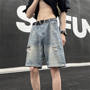 夏季潮流牛仔短裤男时尚宽松直筒复古重工牛仔五分裤DK0911-P35图片