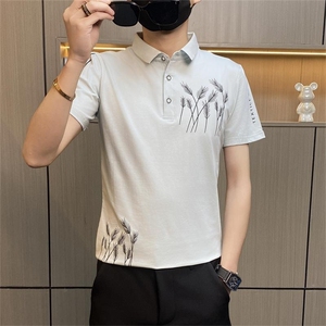 PL010-特P35控55T恤男薄款修身韩版短袖polo衫男士牌麦穗设计图片