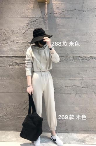 现货春简易设计感短款套装束绳连帽休闲裤,女装职业装,ABout阿布