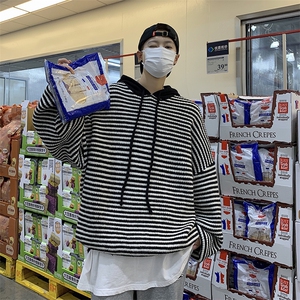 现货~连帽宽松针织衫男装条纹毛衣毛衫 M269P75图片