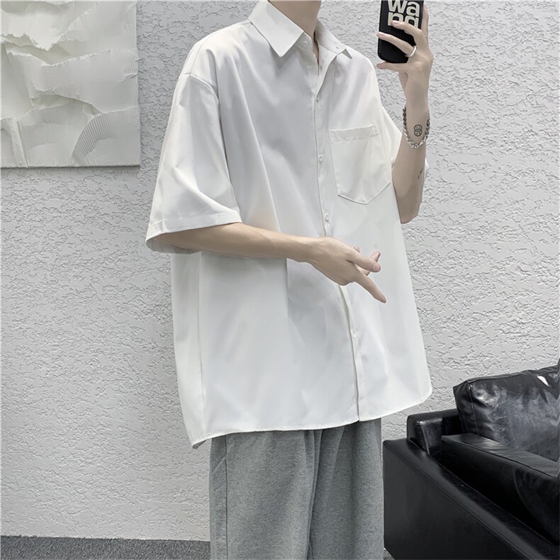 白色领带衬衫男情侣套装宽松短袖衬衣潮韩版学院风衬衫W974-P28,男装衬衫,星座512-2