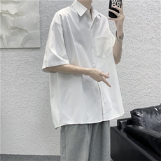 白色领带衬衫男情侣套装宽松短袖衬衣潮韩版学院风衬衫W974-P28，男装衬衫，星座512-2
