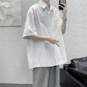 白色领带衬衫男情侣套装宽松短袖衬衣潮韩版学院风衬衫 W974-P28图片