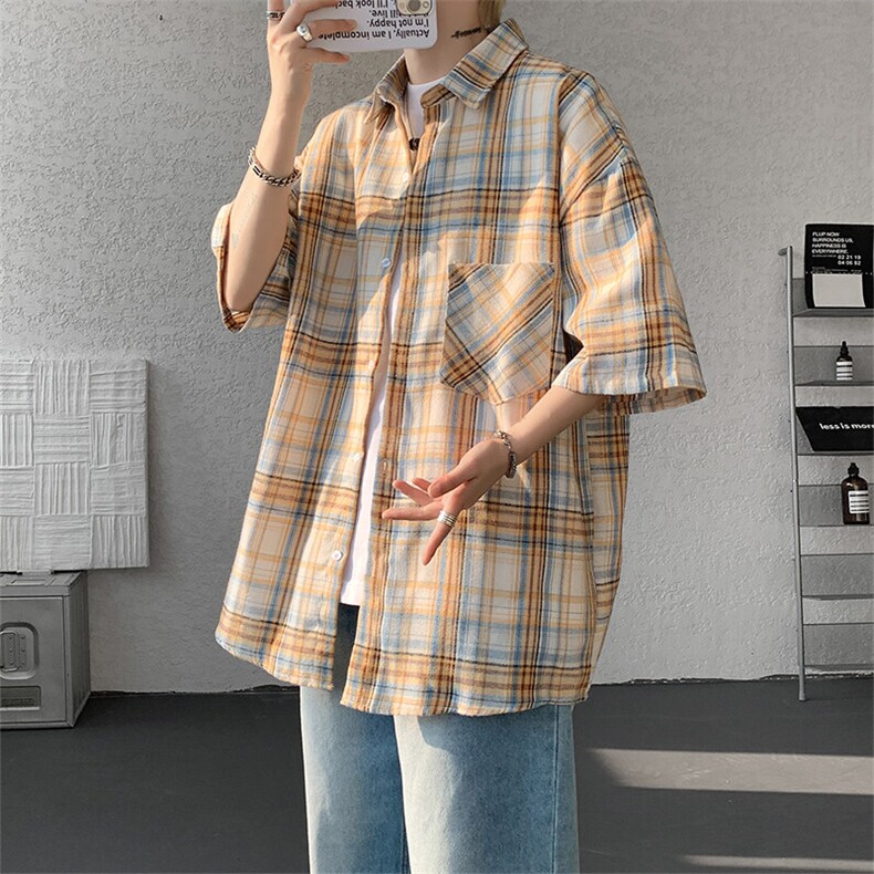 衬衫男夏季新款磨毛格子短袖衬衣DX002-特批26无差价,男装衬衫,星座214-3