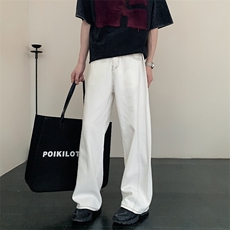 现货100棉保利景白色全棉宽松直筒牛仔裤子男女休闲款565/P49，男装牛仔裤，星座902A