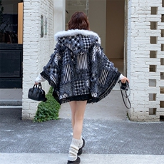【有货】格纹流苏斗篷2C115-2377-P175-K258，女装棉衣/棉服，2C115