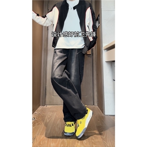 秋冬新款美式复古水洗潮流褶皱直筒牛仔裤B315-K23525-P65控78图片