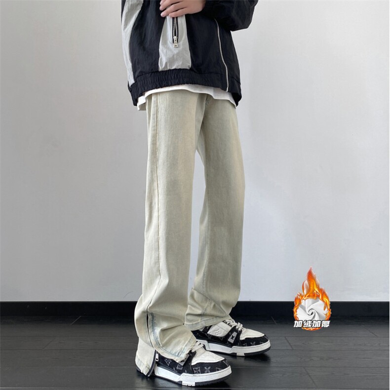 2025冬季高街复古水洗微喇拉链加绒牛仔裤B315-K23204JR-P65控78,男装牛仔裤,电商B315