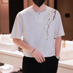 小伙纯色重工T恤男休闲宽松风刺绣衬衣轻熟风A236-82572-P55图片
