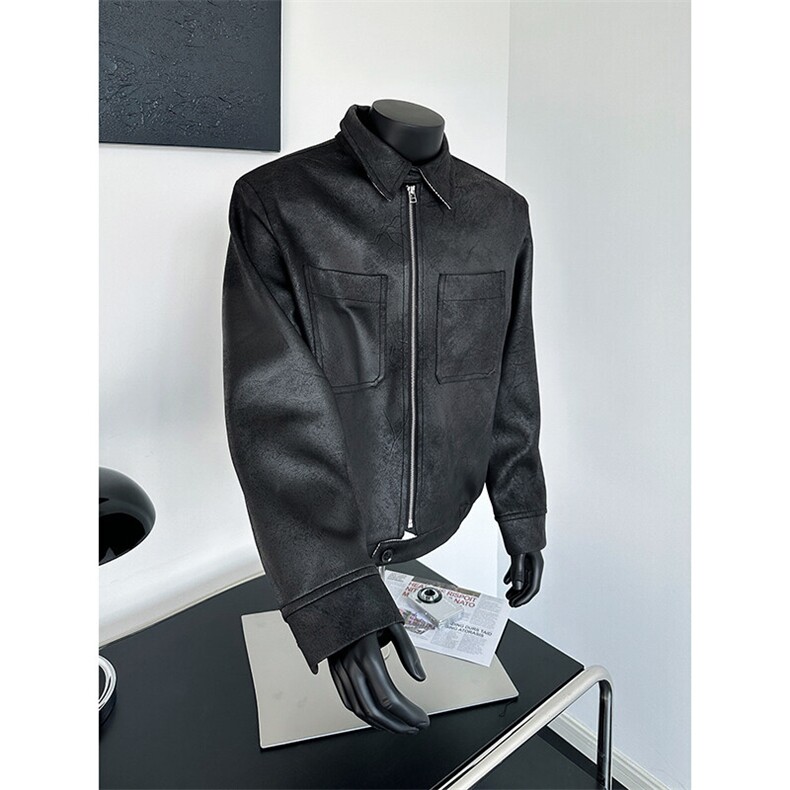 假模2025春装美式高级感黑色PU皮衣外套工装机车服A025-Y93-P95,男装皮衣,电商A025