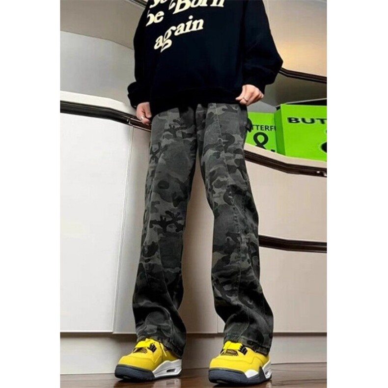 美式复古水洗迷彩牛仔裤男秋季宽松显高显瘦直筒窄版工装伐木长裤,男装休闲裤,星座1116A（原606A-3）