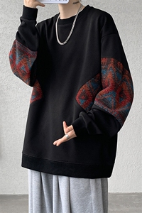 8XL-M 春秋季圆领拼接撞色民族风卫衣男新款潮牌上衣服WY005P58图片
