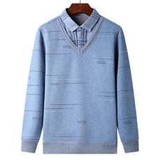 秋冬新款加绒假两件长袖男衬衫领潮流中年打底上衣HPNAK8056-P85，男装针织衫/毛衣，电商B212（原钱塘6029）