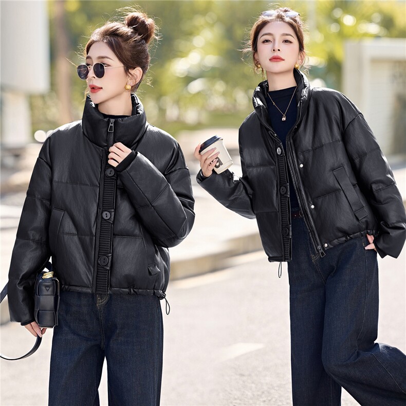 蛋白pu皮羽绒服外套女冬季2026新款白鸭绒酷飒气质面包服显瘦气质,女装羽绒服,意芙