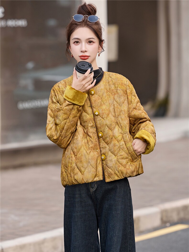 现货新中式棉服夹棉外套女2025新款冬季洋气棉袄年轻款短款棉衣,女装棉衣/棉服,仟媚宠