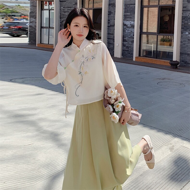 优雅刺绣两件套连衣裙套装时尚显瘦气质女装，女装连衣裙，秀美人生