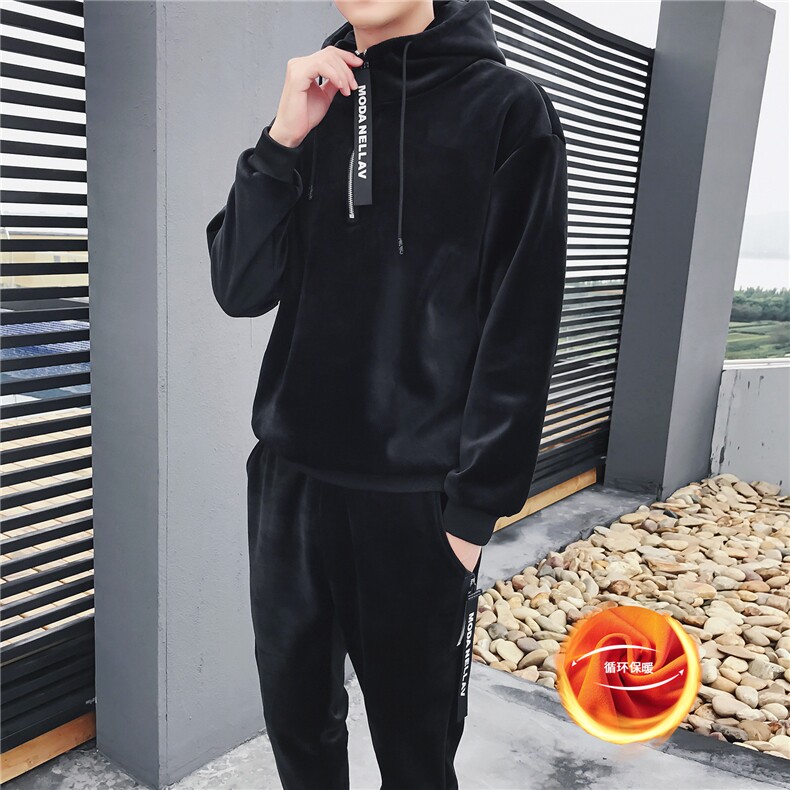 青少年金丝绒休闲运动套装男士加绒加厚卫衣冬天外套DJ911TP70,男装卫衣,电商A102