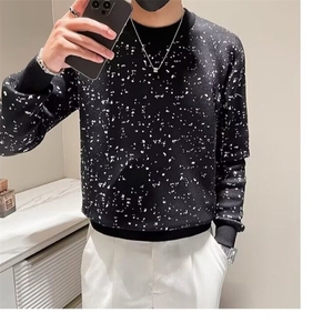 秋冬季保暖重工烫钻满天星星针织线衣男士修身潮流打底衫S596/P64图片