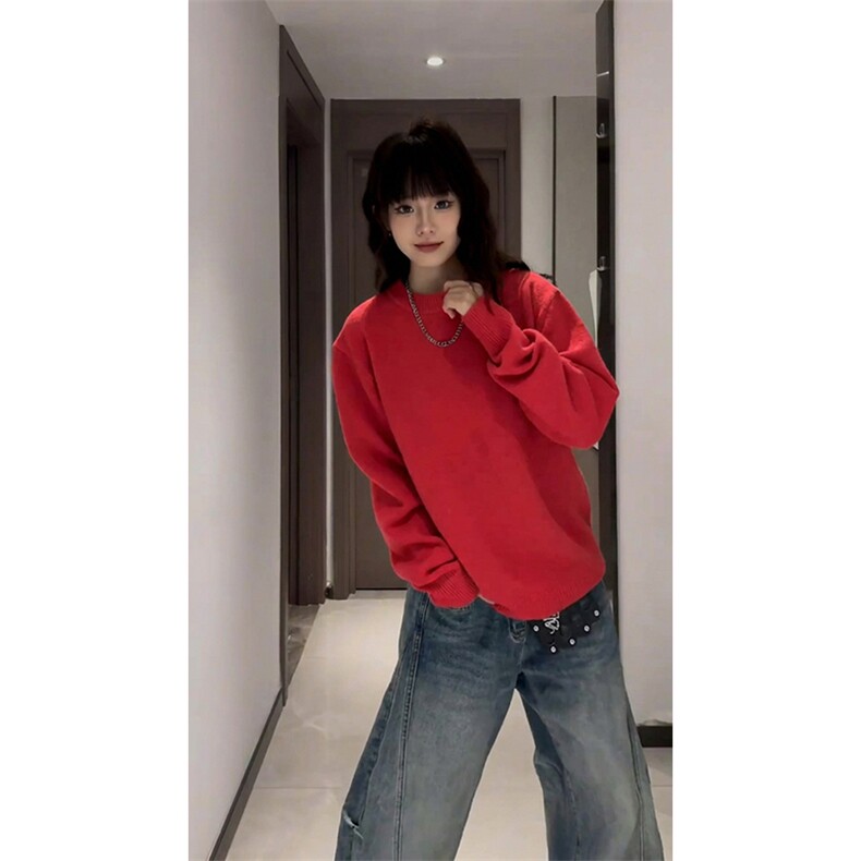 重磅秋冬男女纯色打底针织衫圆领套头半高领毛衣美式复古休闲上衣,男装T恤,电商A443