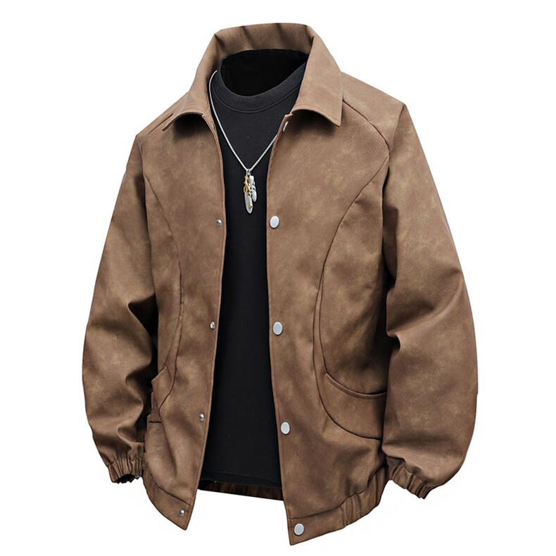 特批2025新款3D平铺美式宽松翻领PU皮夹克JK2502P75，男装夹克，电商A247B