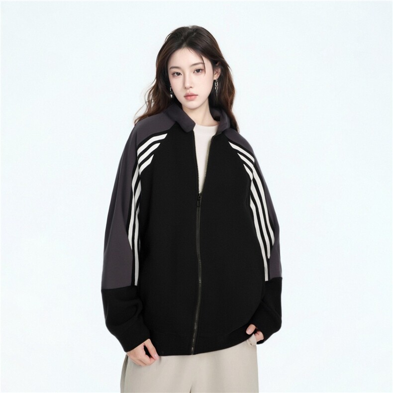 美式复古潮牌撞色拼接立领外套男女简约宽松情侣夹克WY113-P55,男装夹克,星座208-5