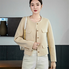 时尚百搭羊毛女士双面呢外套优雅显瘦短款设计秋冬，女装双面呢大衣，岳达羊绒