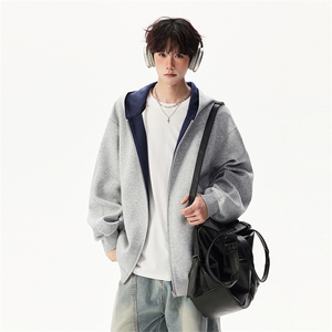 重磅高品质硬挺boxy26春装美式高街结构撞色拼接连帽卫衣开衫外套图片