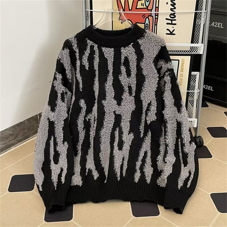 撞色圆领毛衣男秋冬季设计感日系针织衫宽松打底毛线衣潮565/P54,男装T恤,星座506B