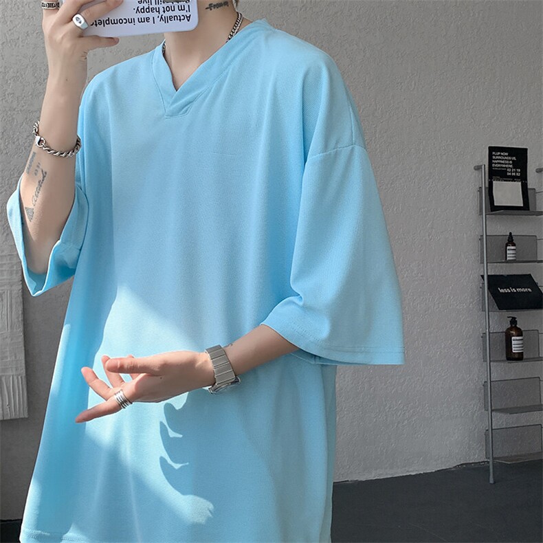 8XL-M短袖t恤男款夏季薄款垂感小V领七分袖加肥加大码DT005特P20图片