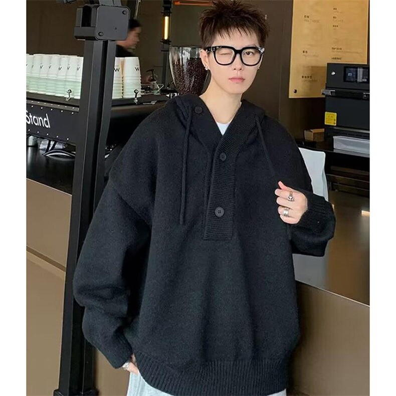 重磅秋冬装北极绒开衫毛衣美式复古休闲慵懒风针织衫加厚连帽外套,男装针织衫/毛衣,电商A486-1
